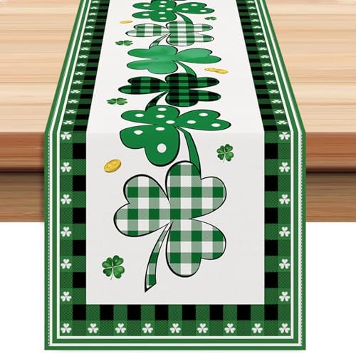St Patrick's Day Table Runner,Green Lucky Shamrock Clover Table R...