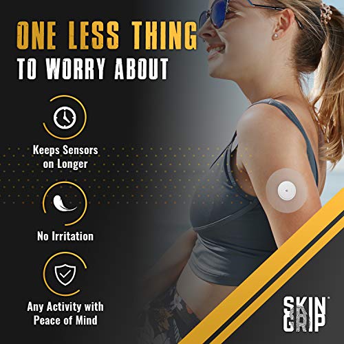 Skin Grip Adhesive Patches For Freestyle Libre 2 – Waterproof & Sweatproof For 10-14 Days, Pre-Cut Adhesive Tape, Continuous Glucose Monitor Sensor Cover – 20 Pack, Clear #TOP3
