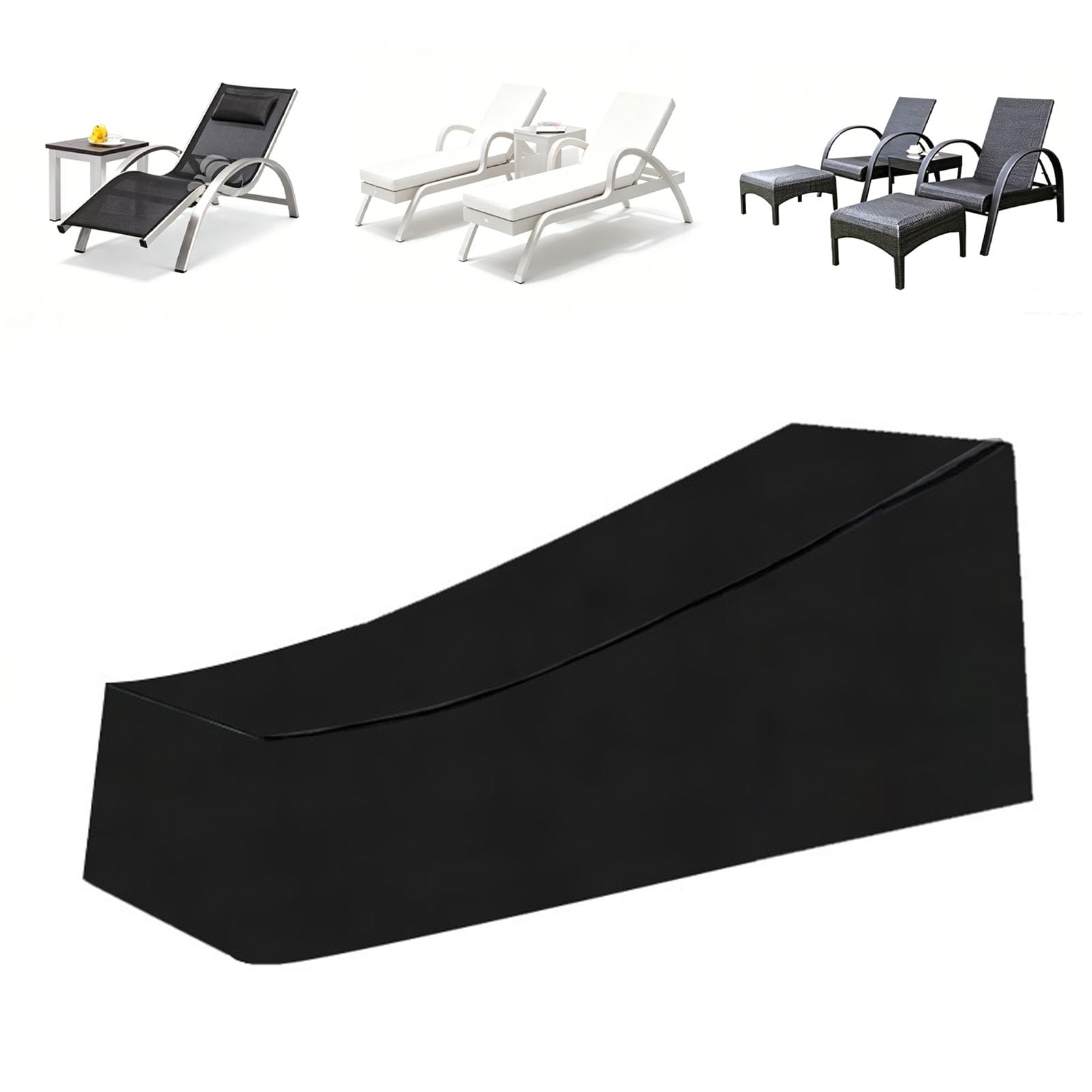 XUHCLY Garden Lounger Cover,Tear-Resistant Oxford Protective Garden Sunbed Cover,Waterproof Windproof UV Outdoor Rattan Sun Lounger Protection Covers (Size:208x76x41/79cm,Color:Black-210D Oxford)
