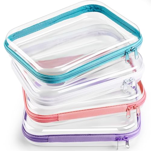 Image of Hoolerry 4 Pcs Hard Clear Zipper Case Makeup Bags Plastic Zipper Pouch Transparent Storage Box Containers for Cosmetics, Snacks, Building Blocks, Puzzles(Clear,9.8 x 7.9 x 2 in,Multicolor)