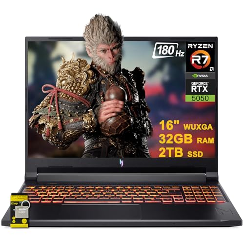 acer Nitro V 16 AI Gaming Laptop 16' WUXGA IPS 180Hz AMD Zen 4 Octa-Core Ryzen 7 260 32GB RAM 2TB SSD GeForce RTX 5050 (Up to 421 AI Tops) Backlit Win11 w/ICP Hub