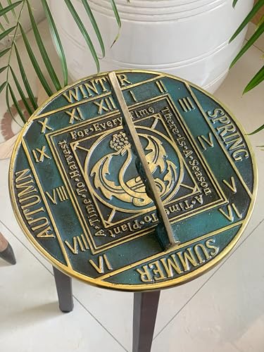 IOTC ARMOURY Brass Season Cycle Garden Sundial, Home & Garden Decor Vinatge Solid Brass with Verdigris Highlights - Birthday Gift, Wedding Gift, Couple Gift Sundial