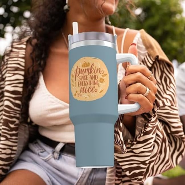 40 oz Tumblers with White Handle,pumpkin spice and everything nice Stainless Steel Thermos Travel Coffee Mug for Water, Iced Tea or Coffee,with Lid Straw Leakproof