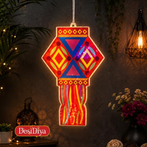Image of Desidiya LED Lantern Hanging Light | Warm White Double-Sided Festival Decor | Ideal for Diwali, Navratri, entrances, balconies, pooja rooms and gifting.