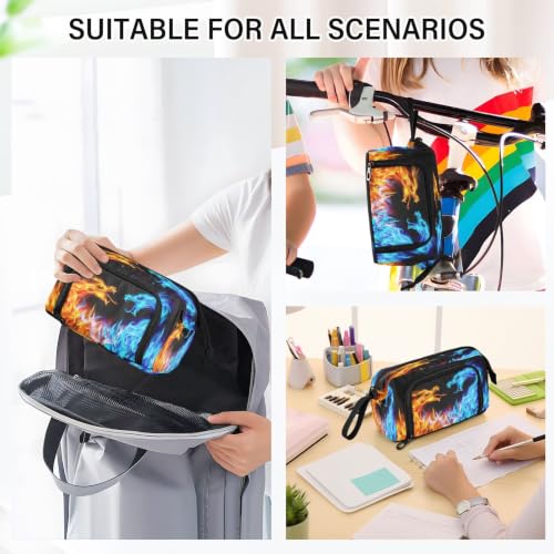 Image of Dragons Fire Print Pencil Case Pouch Big Capacity Pencil Bag Box Organizer Pen Case with Compartmens Stationery Organizer for Girls Boys Women School College Office