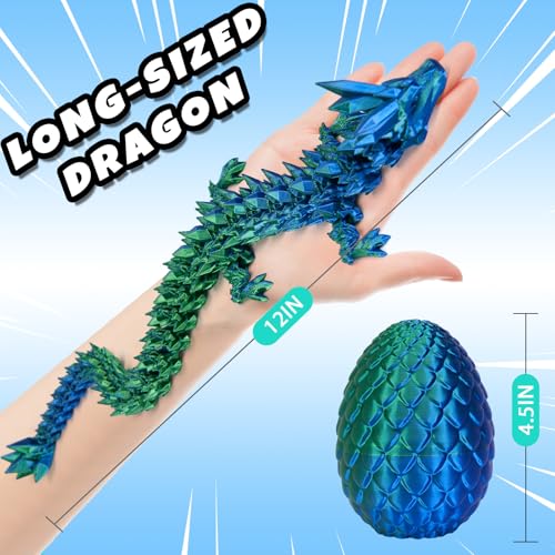 YILCER 3D Gedruckter Drache 28,5cm, Drachenei 11cm, Drachenei mit Drache, Dragon Tischdeko und Dragons Partygeschenk für Spielzeug ab 6 Jahre Jungen (Lasergrün)