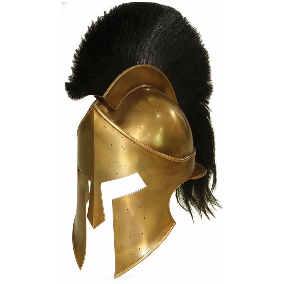 Greek Spartan Helmet | Medieval Roman 300 King Leonidas Movie Helmets+Liner+Wooden Stand BRASS Finish| Larp SCA Armor Adult | Spartan Legions Helmets