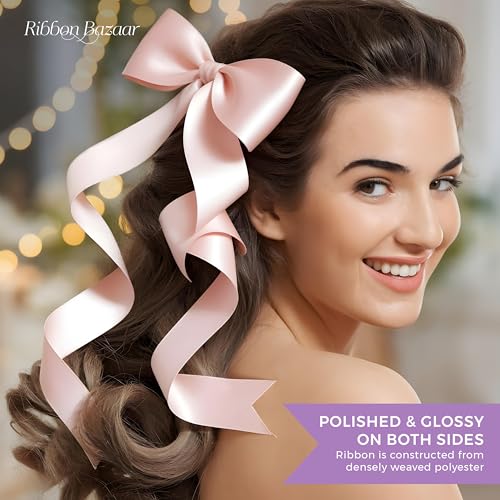 Image of Ribbon Bazaar Double Faced Satin - Premium Gloss Finish - 100% Polyester Ribbon for Gift Wrapping, Crafts, Scrapbooking, Hair Bow, Decorating & More - 1 /4 inch Pink 100yd Spool