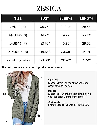 Zesica Women's 2023 Fall Casual Long Sleeve Open Front Waffle Knit Sweater Cardigans Coat Outwear With Pockets,Army Green,Small #TOP4