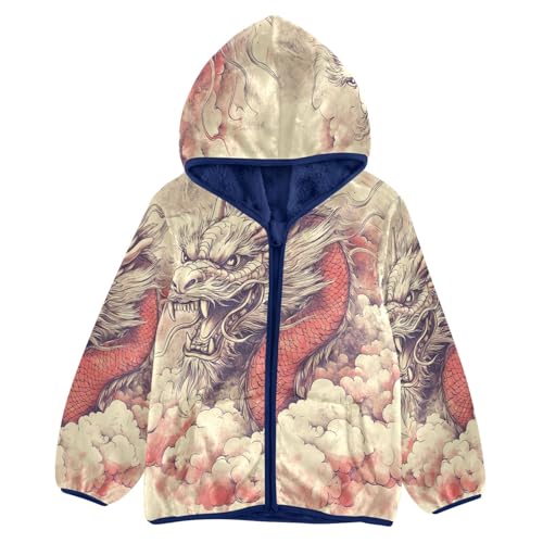 Dragon Amidst Cloudy Skies Toddler Fleece Jacket Girl Boys Hooded Fleece Jacket Coat Warm Outwear Zip-up 3-10T