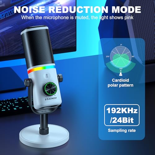 Aokeo Microphone for PC, AK-10 USB/XLR Dynamic Desktop Microphone for Gaming,Podcast,Streaming with RGB Light,Volume Control,Mute Button,Noise Reduction
