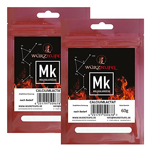 Lactato de calcio, lacato de calcio, E327, máxima pureza, para consolidar alginato de sodio y pectina. Cocina molecular. 2 bolsas de 60 g (120 g).