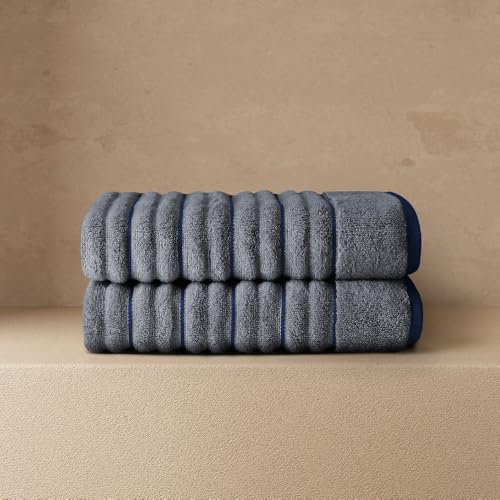 Image of Spaces Exotica 100% Cotton 575 GSM Dobby Plain Premium Hand Towel Set of 2 | Super Absorbent, Quick Dry & Ultra Soft - 40 x 60Cm - Dark Grey