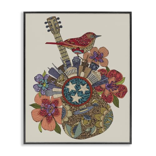 Nashville Floral Guitar Music City, 24 x 30 Inch Framed Giclée Print