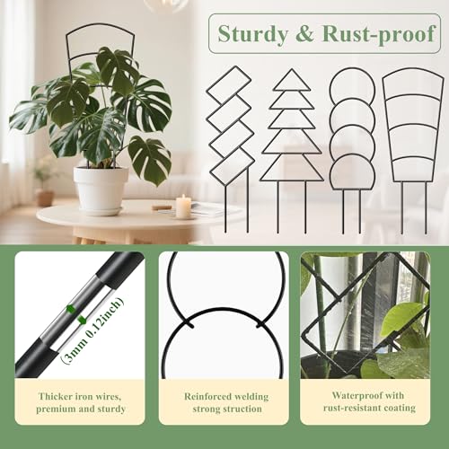 Aifanss Plant Trellis for Potted Plants Indoor, 16 Inch Small Metal Garden Trellis for Climbing Plants with Different Patterns, Outdoor Houseplant Support Stakes for Vine Ivy Hoya Pothos Flower 4 Pack