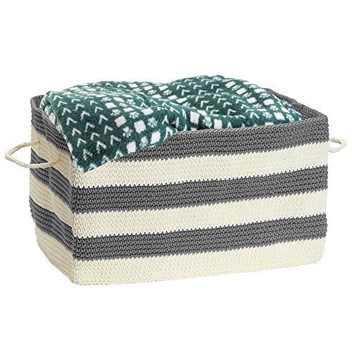 mDesign Knit Closet Storage Organizer Bin for Clothing, Towels, Handbags, Blankets, Linens - Gray/Ivory