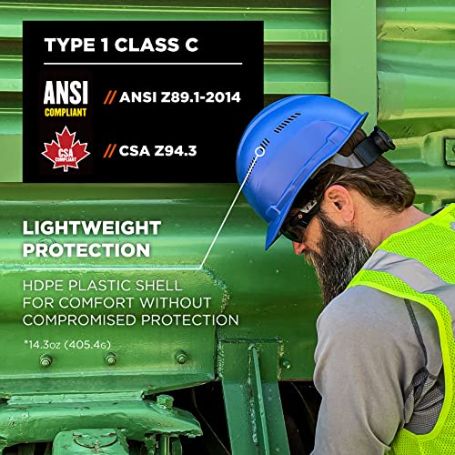 Ergodyne Skullerz 8966 Vented Hard Hat, Lightweight, Cap Style, Adjustable 6-Point Ratchet Suspension, Hdpe Shell, Class C, Blue #TOP1