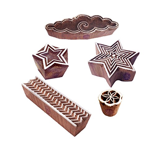 Image of Handmade Designs Star and Cloud Wooden Block Stamps (Set of 5)