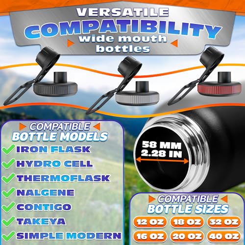 3 Pcs Thermoflask Lid Replacement – Hydro Flask Lid Replacement for Wide Mouth 12 oz, 14 oz, 18 oz, 32 oz, 40 oz, 64 oz – Leak-Proof, Comfortable Grip, Easy Use, and Durable Food-Grade Plastic