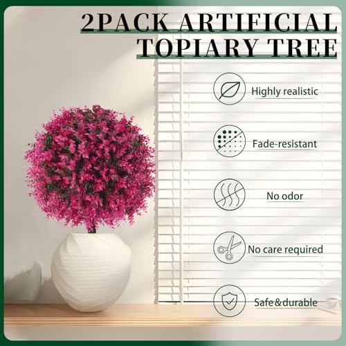 Árboles artificiales de eucalipto rosa y plantas con estaca de tierra de 16 pulgadas 3