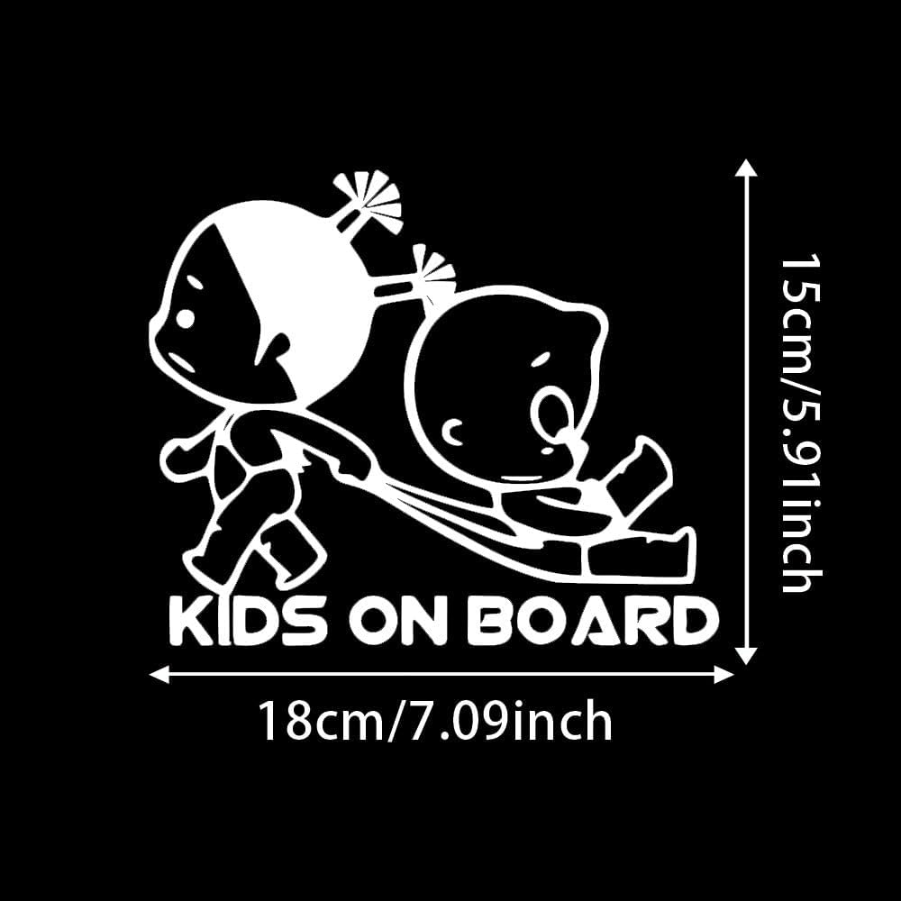 2PCS Kids On Board Kids Safety Decal - 7.1"x5.9" Vinyl Sticker for Car Rear Windshield - Baby in Vehicle Warning Sign | #AZ30 (White) - Image 2