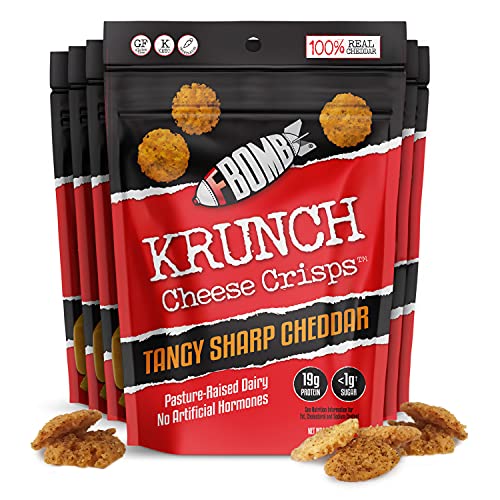 FBOMB Cheese Crisps: Healthy Low Carb Snacks, High Protein Crisps, 100% Natural Keto Snacks | Oven Baked, Premium Artisan Cheese, Gluten Free, Sugar Free | Tangy Sharp Cheddar 6 Pack