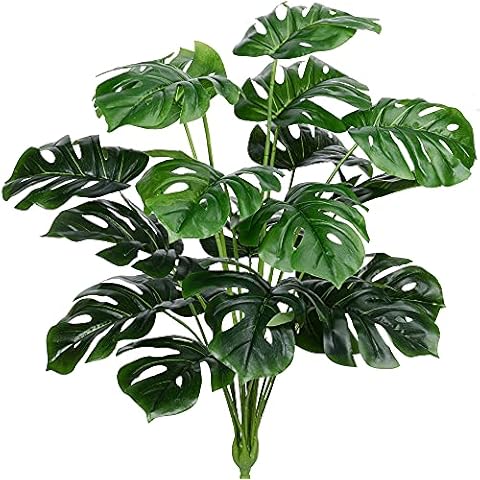 Artificial Palm Leaves Plants Faux Fake Monstera Turtle Leaf Tropical Large Tree Plastic Leaves Outdoor UV Resistant (Green) Cover