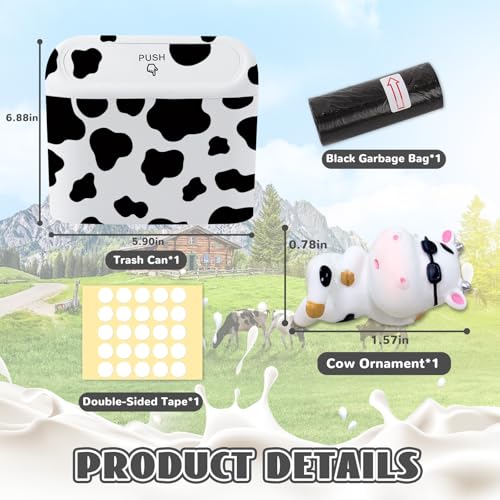 Image of SuperKaKa Car Cow Print Trash Can - White Garbage Organizer Holder with Black Trash Bag Rolls, Cute Automotive Dustbin for Most Cars Interior Accessories (1, White)
