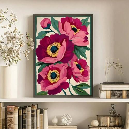 Toile pivoines roses d'été pour grand mur vide, affiche florale bohème vintage chic 70x100