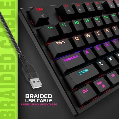 Image of Zebion Spear Mechanical Gaming Keyboard, Tacticle Switches, 16 Lighting Effects, 25 Anti Ghosting Keys, 12 Multimedia Keys, Square Keycaps, Full Size Wired Keyboard for Windows /Mac /PC (Black)