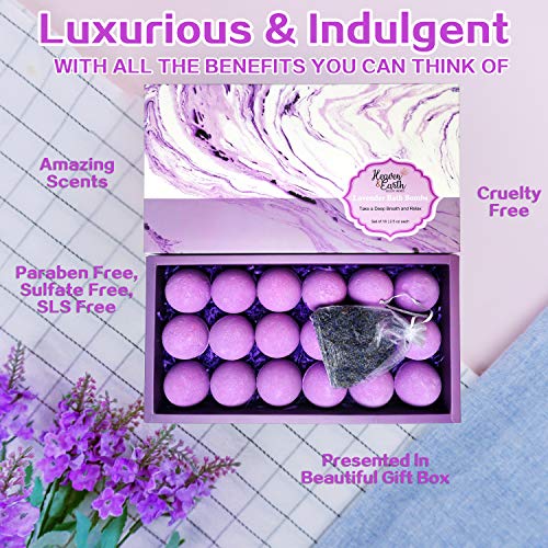 Lavender Bath Bombs Gift Set For Men And Women. 18 Lavender Bath Bombs Bulk With Essential Oils. Relaxing Bath Bombs Individually Wrapped With Organic Ingredients. Natural Bath Balls For Women & Men! #TOP4