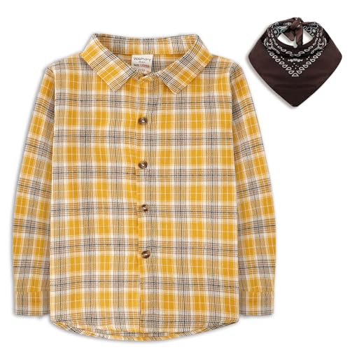 KAKU NANU Camisa Cuadros Niño Niña Camisa Cuello Mao Niño Ropa 3 4 Años Amarillo