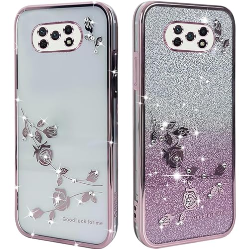 Cover per Xiaomi Poco X3 Pro Custodia AntiGraffio Morbido Finitura lucida con diamanti Adatto a ragazze e donne-rosa silicone