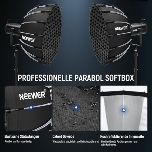 NEEWER Parabol Softbox Set, 23,6" Softbox mit Bowens Mount und Licht Diffusoren für Studio, Video, Streaming Beleuchtung… – Ansicht 3