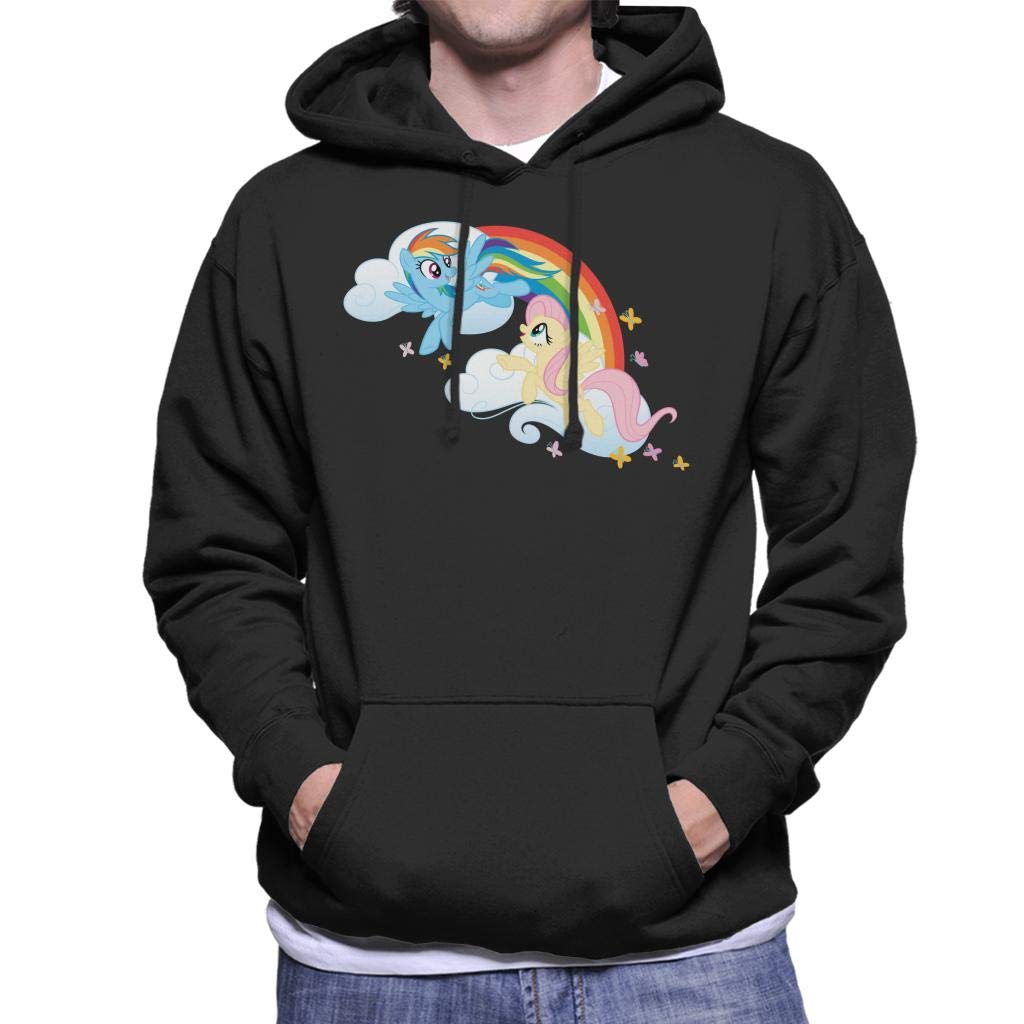 My Little Pony Men's Black Rainbow Cloud Fluttershy Hooded Sweatshirt