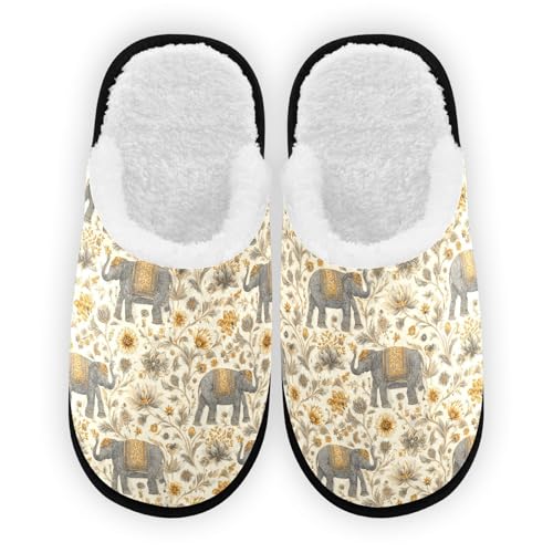 Golden Flower Mandala Elephant Slippers For Women Men Soft Memory Foam Non-Slip Animal Winter Indoor House Shoes Travel Slipper