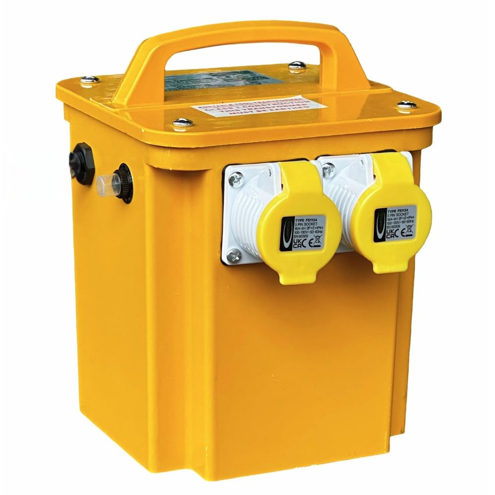 3.3kVA Portable Site Transformer - 230V to 110V Step Down Transformer - 3300VA Intermittent & IP44 13A UK Plug - 1.5m Cable & Twin 16A Outlets - Ideal for Construction & Industrial use - BS EN60309