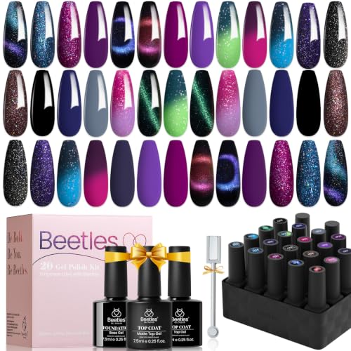 Beetles Cat Eye Gel Polish Set, 24Pcs 20 Colors Glitter Changing Effects