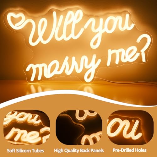 Image of Will You Marry Me Neon Sign for Wall Decor, LED Hanging Proposal Wedding Party Engagement Neon Light Signs, Dimmable Marry Me Light Up Signs Room Decoration USB Powered