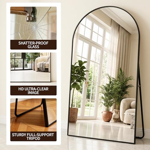 MISSDAY Large Arched Full Length Mirror, 81"x41" Oversized Full Body Mirror with Stand, Floor Mirror Long Free Standing, Leaning or Hanging, Frame Wall-Mounted Mirrors Wall Mirrors for Bedroom, Black by MISSDAY - Image 3