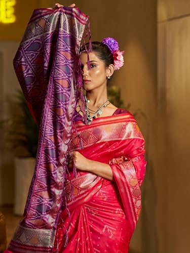 Image of MADHUHANSH Women's Cotton Linen Saree with Unstitched Blouse Piece and Solid Pattern | Mithila Painting Saree | Saree for Haldi Ceremony