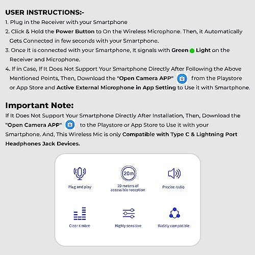 Image of Professional Grade SX-960 Wireless Mic for Type C Smartphones and iPhone Collar Microphone for YouTube Voice Recording Live Videos Reels Vlog ASMR Podcast Interview (Blue, ABS Body)