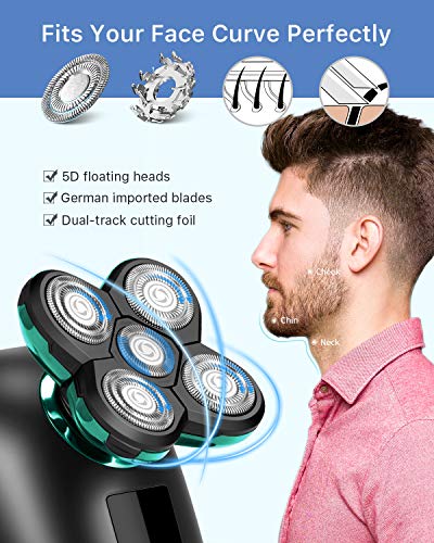 OriHea Electric Shavers for Men, 5 in 1 Head Razors for Bald Head, Hair Clippers Beard Nose Hair Trimmers and Grooming Kit, Fast-Charging LED Display Waterproof Shaver - Thumbnail 3