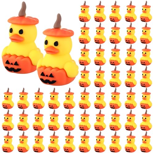 Image of Gejoy 50 Pcs Pumpkin Rubber Ducks Halloween Rubber Ducks Toy Bulk Prize for Adult Party Favors Home Table Decorations