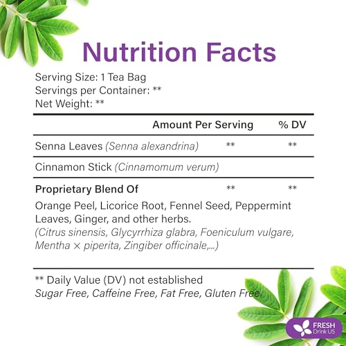 Image of FreshDrinkUS, Fresh Move Tea - 75 Tea Bags - Herbal Tea Blend with Senna Leaves, Cinnamon, Orange Peel, Ginger & More - Caffeine-Free, Natural Ingredients - Smooth Flavor for Everyday Enjoyment