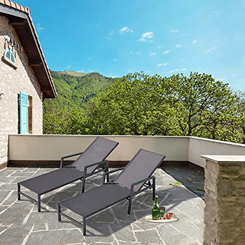 Varvind Outdoor Patio Lounge Chair 2 Set,Chaise Lounge Chairs With Headrest,Outdoor Patio Furniture Sets,4 Adjustable Backrest Positions Lounge Chairs For Beach,Balcony,Poolside,Yard(Grey) #TOP1