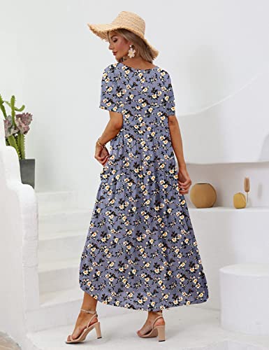 Yesno Women Casual Loose Bohemian Floral Dress With Pockets Short Sleeve Long Maxi Summer Beach Swing Dress 2Xl Ejf Cr08 #TOP3