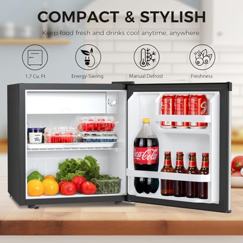 Image of Antarctic Star 1.7 Cu.Ft Compact Refrigerator with Freezer,Adjustable Thermostat,Removable Glass Shelf,Single Reversible Door Mini Fridge for Bedroom,Office,Dorm,Silver