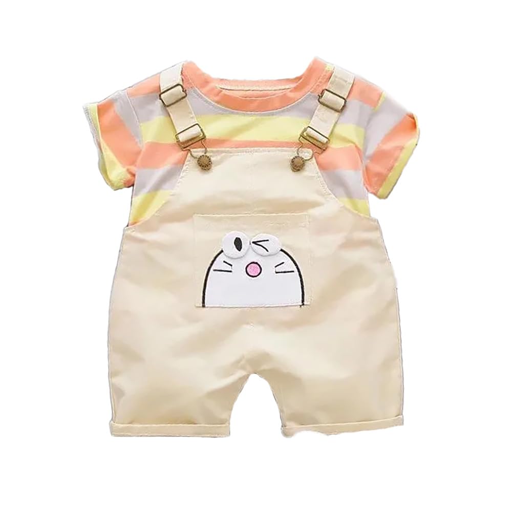 bold n elegant Kids Cartoon Print Half Sleeve Tshirt with Dungaree Shorts Summer Party Outfit for Infant Toddler Boys n Girls-picture-50