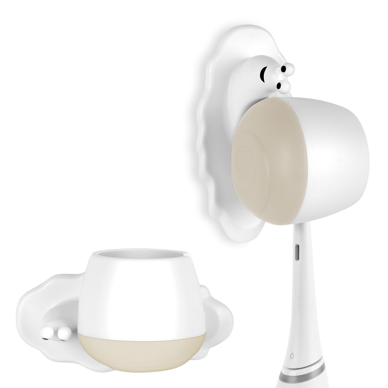 Linkidea 2 Pack Cute Snails Toothbrush Storage Organizer, Wall Mounted Toothbrush Holder, Self Adhesive Toothbrush Hanger Rack, Compatible with Philip Sonicare 4100, Oral-B iO Series 4/5/6 (White)